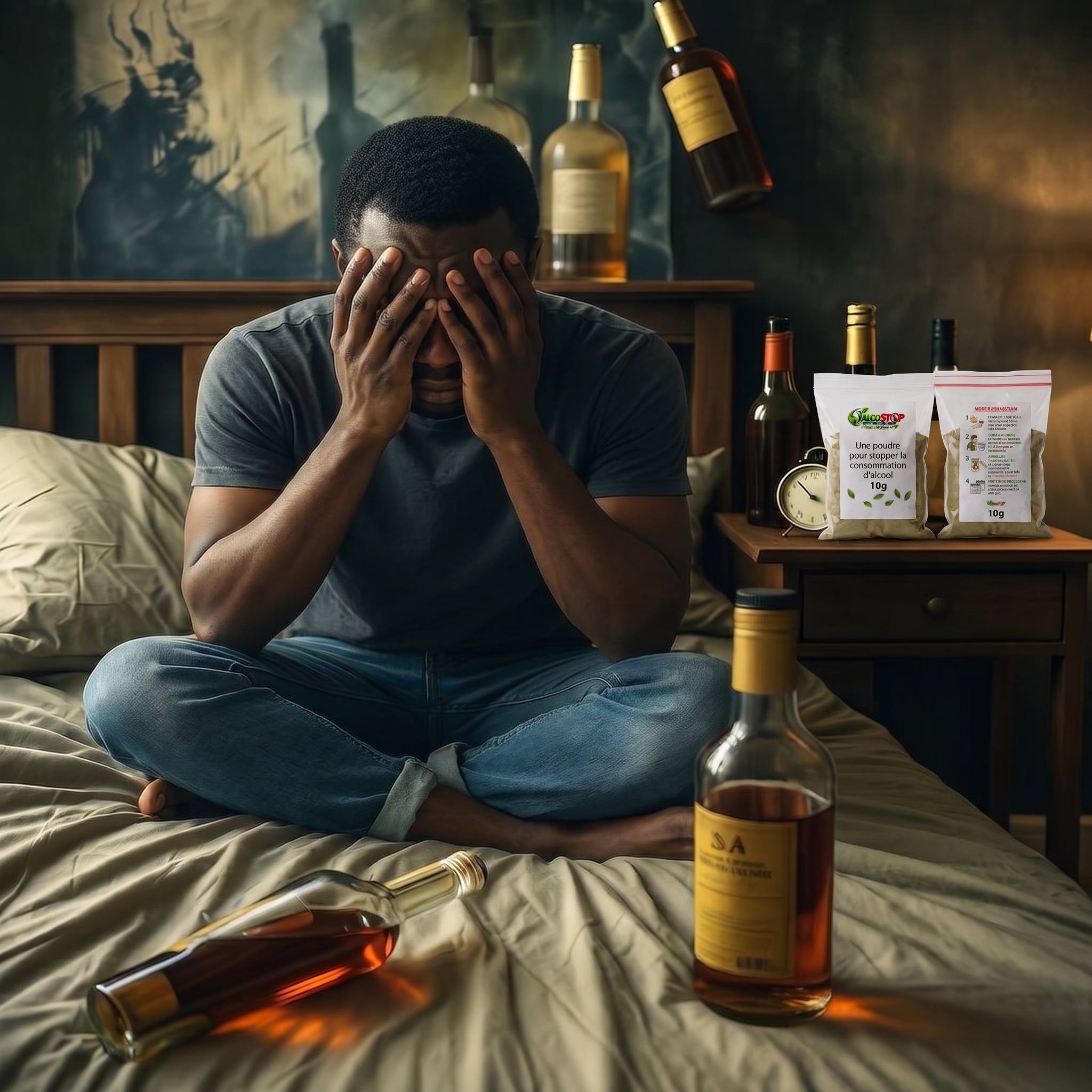 ALCOSTOP — détail de l’étiquette et du sachet 10 g